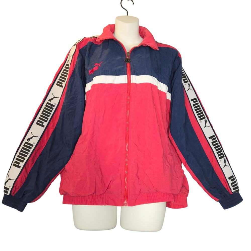 Vintage Puma Mens Medium‎ Tracksuit Jacket Coat Nylon Soccer Spellout Patriotic.